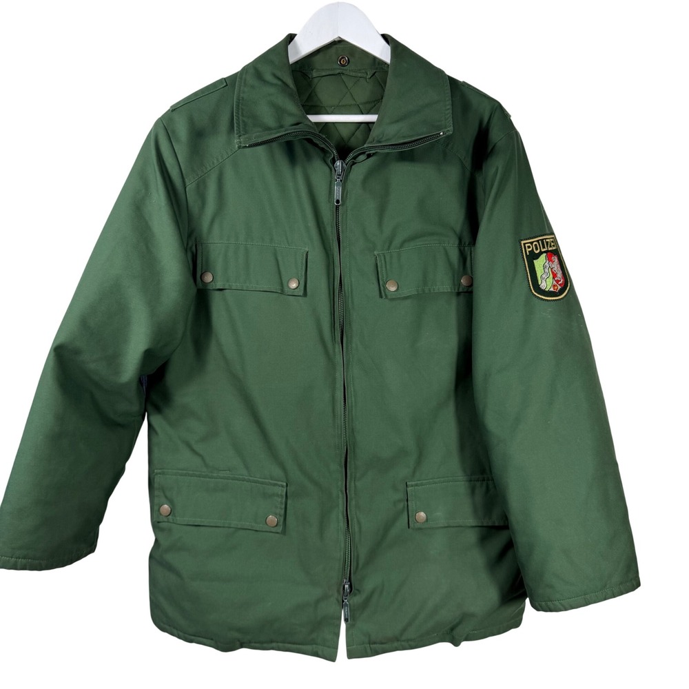 Vtg German Polizei Police Jacket Green Field Coat OPTI Zip Patch 46 XL